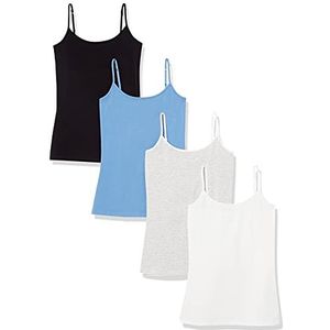 Amazon Essentials Women's Hemd met slanke pasvorm, Pack of 4, Hemelsblauw/Wit/Zwart, XXL