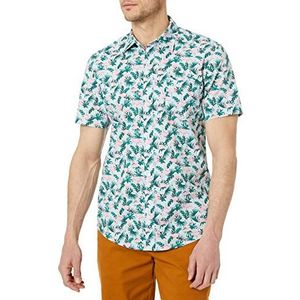 Amazon Essentials Men's Shirt met korte mouwen, print en slanke pasvorm, Blauw Flamingo, S
