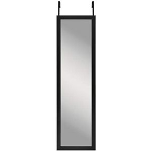 Americanflat Deurspiegel, volledige lengte, zwart, full-body-spiegel, voor slaapkamer, badkamer, slaapzaal, volledige lengte, met hanger en onbreekbaar glas, 38 x 130 cm