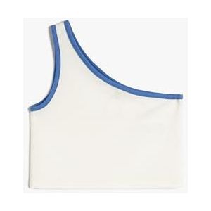 Koton Girls's One Shoulder Tank Top Textured Color Contrast Shirt, Wit (000), 11-12 Jaar