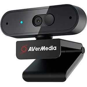 AVerMedia PW310P webcam, webcamhoes, 1080p/30fps videochat en opname, plug and play, microfoons, streamen, autofocus, werkt met Skype, Zoom, Team - zwart