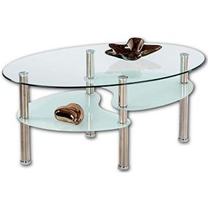 Stella Trading Wave salontafel glas met metalen frame - ruime glazen tafel met glazen legplanken voor je woonkamer - 90 x 41 x 55 cm (B x H x D)