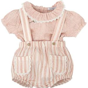 BABIDU Conjunto Babé Niña Bolsillos Decorados met Peto de Rayas Y Camisa A Juego, bolsillos Decorados met kant Y Cuello Fruncido set kinderen met tuinbroek uniseks, Stevige kleur., 3 Maanden