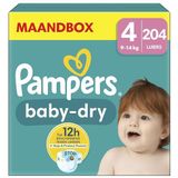 Pampers Maat 4 Luiers (9-14 kg), Baby Dry, 204 Luiers, Met Een Stop & Protect Pocket Aan De Achterkant Die Tot 100% Bescherming Biedt Tegen Lekken â€™s Nachts