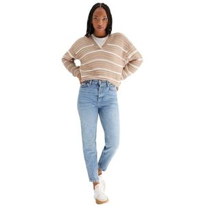 Trendyol Dames Gerade Mama Hohe Taille Jeans, Blauw, 36