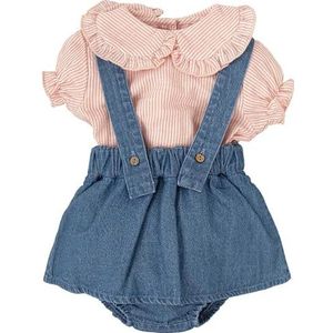 BABIDU Set voor meisjes met tuinbroek, jeansrok en gestreept shirt, bobo-kraag met ruches en mouwen, uniek, 3 maanden, uniseks baby, Uniek, 3 Maanden