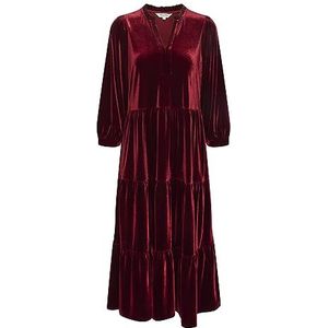 Part Two Fluwelen jurk voor dames, 3/4 mouwen, midi-lengte, losse pasvorm, V-hals, notch-hals, Granaatappel, S