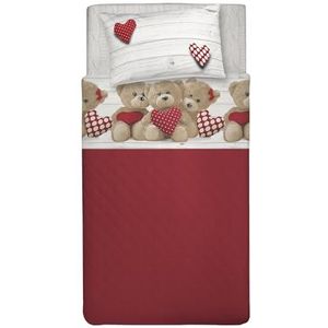 PENSIERI DELICATI Beddengoedset voor Frans bed, 100% katoen, beddengoedset voor Frans bed, 120 x 200 cm, inclusief hoeslaken, laken en 1 kussensloop, gemaakt in Italië, motief: rode beertjes