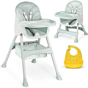 Ricko Kids Hoge stoel voor baby's, kinderstoel met dienblad voor eten, babyeetstoel, kinderstoel, kinderstoel, kinderstoel vanaf de geboorte, eenvoudig te reinigen, 83 x 60 x 110 cm, groen