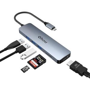 Ultra Slim Data Hub USB C adapter, USB 3.0 HUB met 4K HDMI-uitgang, snelle gegevensoverdracht, 100 W PD, SD/TF kaartlezer, compatibel met Lenovo, type C-apparaten