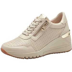 MARCO TOZZI Wedge sneakers voor dames met leeraandeel met sleehak, Crèam Kam., 40 EU