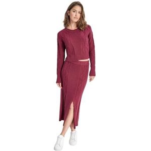 DKNY Dames Cropped Kabel Lange Mouwen, Bourgondië, Large, bordeaux, L