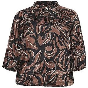 Kaffe Curve Plus-Size damesblouse halve lengte mouwen losse pasvorm Gathered zoom, Zwart/Soft Silt Leaf Print, 44