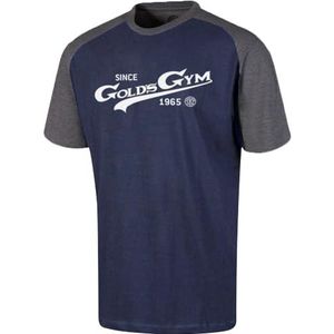 Gold's Gym GGTS153 Heren T-shirt met ronde hals en vintage grafische borst korte mouwen, marineblauw/houtskoolgemêleerd/wit, XL