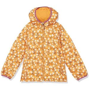 Amazon Essentials Lichtgewicht waterbestendig opvouwbaar donsjack met capuchon voor meisjes, Geel Bloemen, X-Small