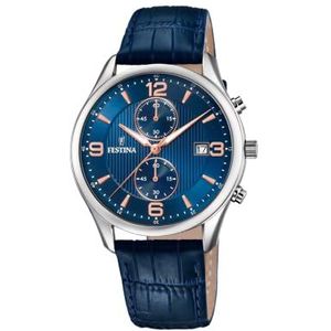 Festina Heren chronograaf kwarts horloge met lederen armband F6855/6, blauw, armband