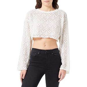 Koton Ajore Crop Knitwear T-shirt voor dames, ronde hals, lange mouwen, ecru(010), S