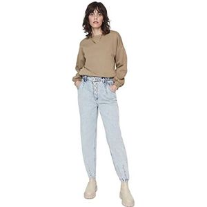 Trendyol Vrouwen bescheiden normale taille skinny fit moeder jeans, grijs/blauw,38, Grijs/Blauw, 64
