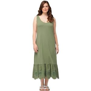 Ulla Popken Dameskleding Plus Size Curvy Eco Katoen Geschulpte Kant Trim Jurk 826657, Salie, 28-30