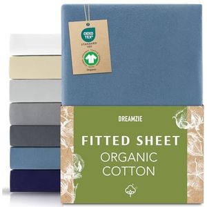 Dreamzie - Hoeslaken - Blauw - 70 x 200 cm - Jersey - 100% Biologisch Katoen - Hypoallergeen - Oeko-Tex