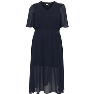 Kaffe Curve Plus Size damesjurk, chiffon, V-hals, halve mouwen, regular fit, Midnight Marine, 46 (L)