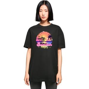 Merchcode Dames Tops Dames Zomer Vibes Sunset Oversized Boyfriend Tee, Oversized Fit, Katoen 100 Percent, S, zwart, S