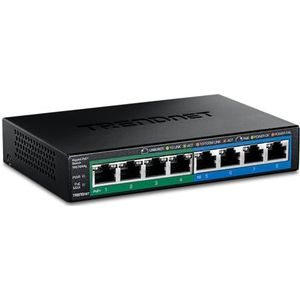 TRENDnet TPE-TG44G 8-Port Gigabit GREENnet PoE + Switch, 4 x Gigabit PoE/PoE + tot 30 watt/poort, 4 x Gigabit, 61 W stroombudget, Ethernet onbeheerde switch