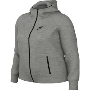 Nike FB8340-063 W NSW TCH FLC WR FZ HDY shirt met lange mouwen dames Dk Grey Heather/Black maat 0X