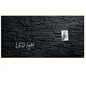 SIGEL GL407 Premium glazen magneetbord 91 x 46 cm met LED-verlichting, motief leisteen-steen, hoogglanzend, TÜV-getest, eenvoudige montage, Artverum