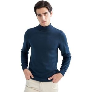 DeFacto Heren gebreide trui met lange mouwen ronde hals sweater - slim fit trui voor heren tops (petrol, XXL), petrol, XXL