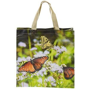 Esschert Design Boodschappentas met handgrepen, motief vlinders, 39,5 x 14,5 x 40 cm, gemaakt van polyester