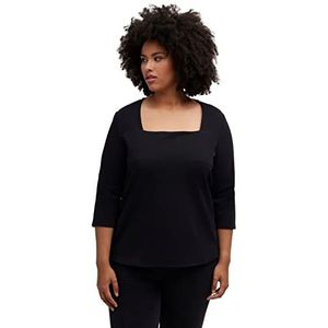 Ulla Popken Dames grote maten plus size shirt, dwarsnaad, klassiek, carrée-hals, 3/4-mouw 810702, zwart, 58-60