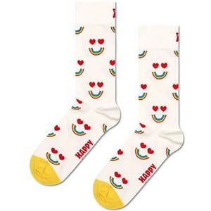 Happy Socks Happy Rainbow Sock, Kleurrijke en Leuke, Sokken voor Dames en Heren, Wit-Geel-Rood (36-40)