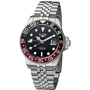 Elysee GMT PRO 40 Herenhorloge, hoogwaardige siliconen, 20 ATM, saffierglas, heren, zilver-zwart-rood, armband