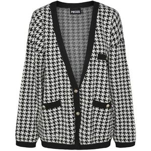 PIECES Pcsuia Ls Oversize Knit Shacket Pa gebreide jas voor dames, zwart/ruiten: cloud dancer, M