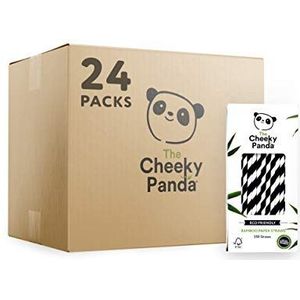 The Cheeky Panda – Bamboe papieren rietjes | Zwarte strepen bulkdoos van 24 verpakkingen (6000 rietjes totaal) | 100% biologisch afbreekbaar, kunststofvrij, milieuvriendelijk, sterk en duurzaam