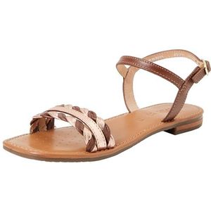 Geox Dames D Sozy Q A Flat Sandal, Cognac/Rose Gold, 38,5 EU, Cognac Rose Gold, 38.5 EU