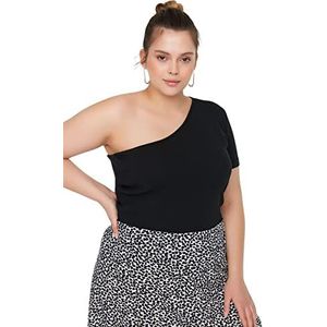 Trendyol Vrouwen Plus Size Slim Asymmetrische Strapless Knit Plus Size Blouse, Zwart, 5XL grote maten