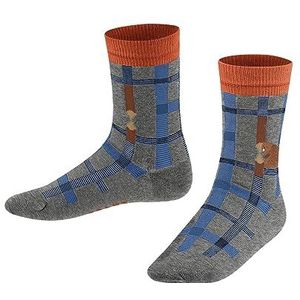 FALKE Unisex kinderen Beaver Check duurzaam katoen halfhoog met patroon geruit 1 paar sokken, grijs (lichtgrijs 3400), 19-22