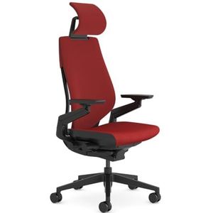 Steelcase Gesture Ergonomische kantoor- en gamingstoel met verstelbare lendensteun en armleuningen, ademende 3D Microknit scarlet rugleuning en comfortabele stoffering in rode stof met hoofdsteun