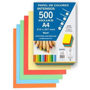 Dohe - Intense Kleur Vellen (500 Stuks) - 5 Assorti Kleuren, A4-Papier (21x29,7 Cm), Dikte 80 Gr/M², Vellen Om Te Printen, Tekenen, Knutselen, Decoreren, Binden
