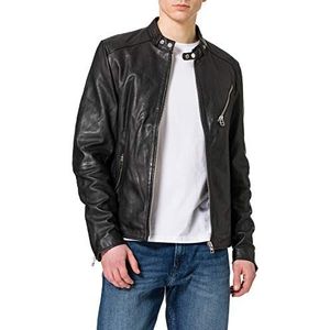 Goosecraft Gc Belfast Biker Leather Jacket voor heren, zwart, M