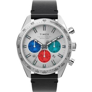 Timex Waterbury Herenhorloge, 41 mm, Bruine Leren Band, Snelsluiting, Zilverkleurige Wijzerplaat, Roestvrijstalen Kast, TW2Y29200