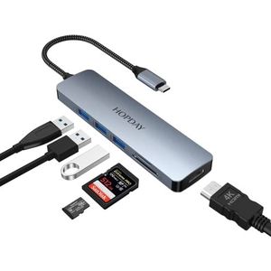 6-in-1 USB C-hub, dual monitor USB C-adapter met 4K HDMI, USB 3.0 type A 5Gbps, SD/TF-kaartlezer