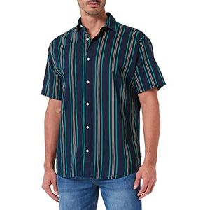 JACK & JONES Heren Joraloha Stripe Ss Shirt, Navy Blazer/Stripes:/Relaxed, M