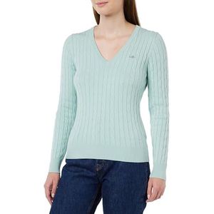 GANT Dames Stretch Cotton Cable V-hals pullover, Dusty Turquoise, XL