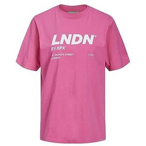 JACK & JONES Dames Jjxx Jxbea Ss Relaxed Vint Tee Noos T-shirt, Carmine Rose/Print: helder wit Lndn Print, XS