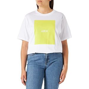 JACK & JONES Dames Jjxx Jxamber Ss Relaxed Tee Noos T-shirt, Helder wit/print: limeade vierkant, XS