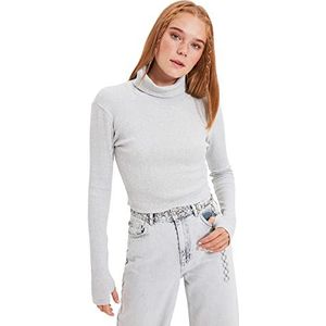 Trendyol Dames Gray Turtleneck Vinger Gedetailleerde Flyillate Gebreide Blouse, L