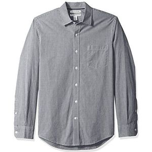 Amazon Essentials Shirt met lange mouwen voor heren,Zwart Mini/Gingham,S